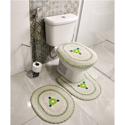 Jogo de banheiro em croche 3 peças decoração verde. em Promoção na