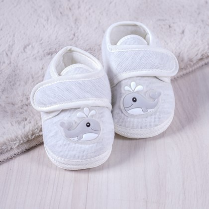 Pantufa Sapatinho Bebê Infantil 15/16 Com Velcro CINZA - Bene Casa